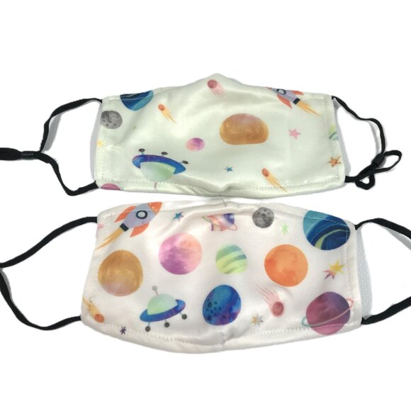 Kids Cotton Face Mask Outer Space Rocketship Spaceship Planets - Picture 1 of 7
